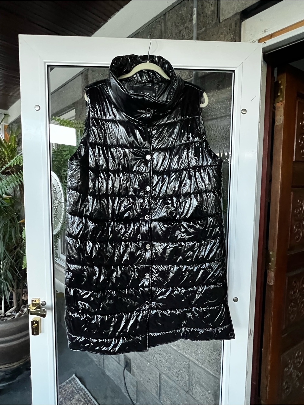 Glossy Black Quilted High-Neck Puffer Vest